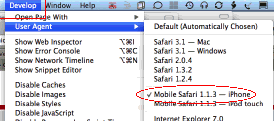 Develop Safari menu with user agent