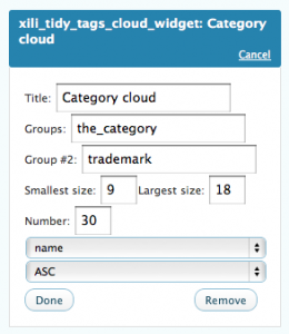 widget UI : example where cloud of tags is dynamic and according categories and include group trademark