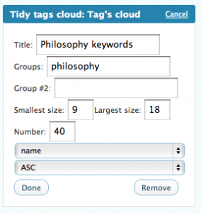 widget UI : display a sub-group of tags named philosophy.